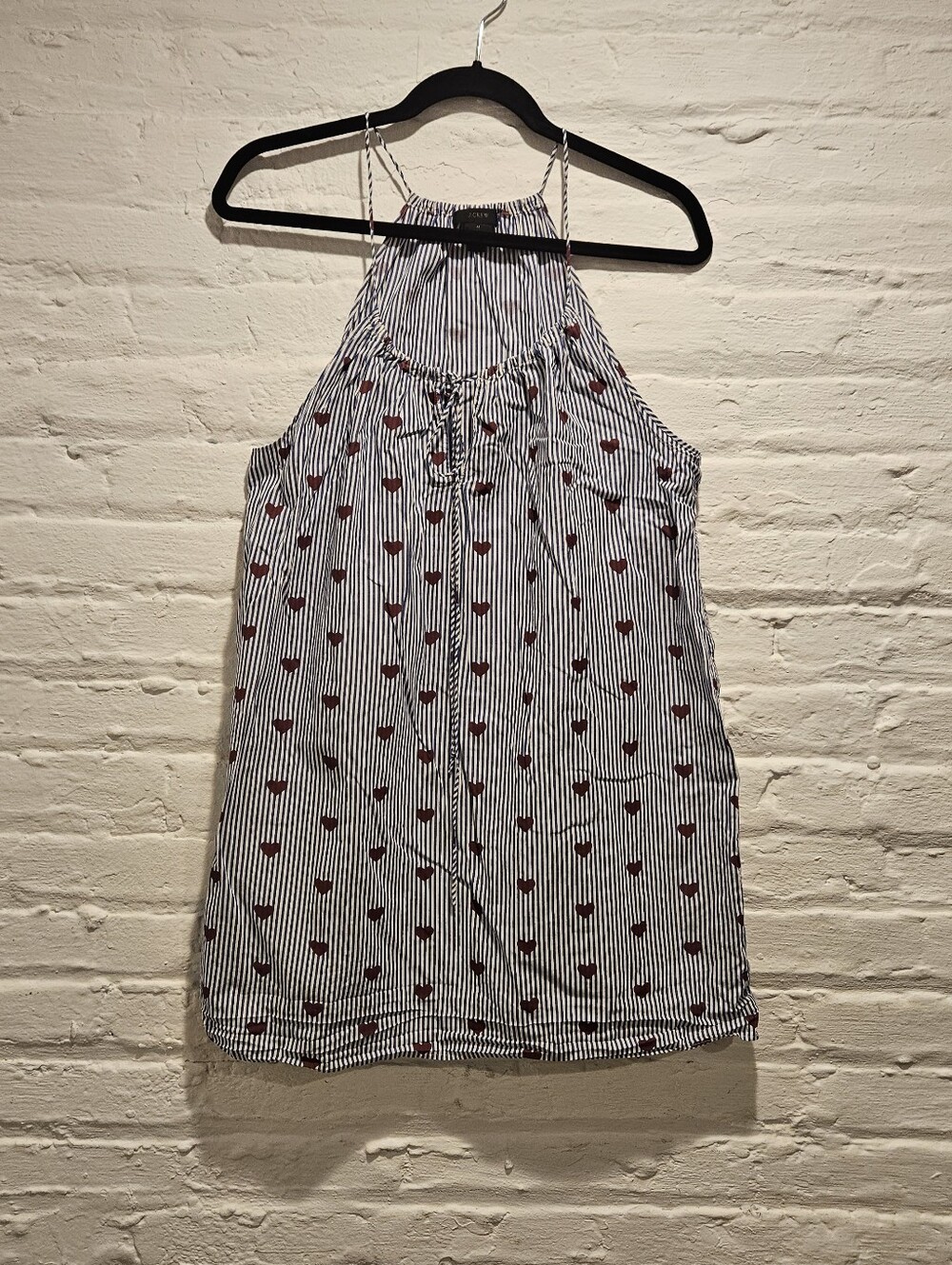 J. Crew Pajama PJ Nightgown Cotton Blue White Stripes Red Hearts Dress, Size M